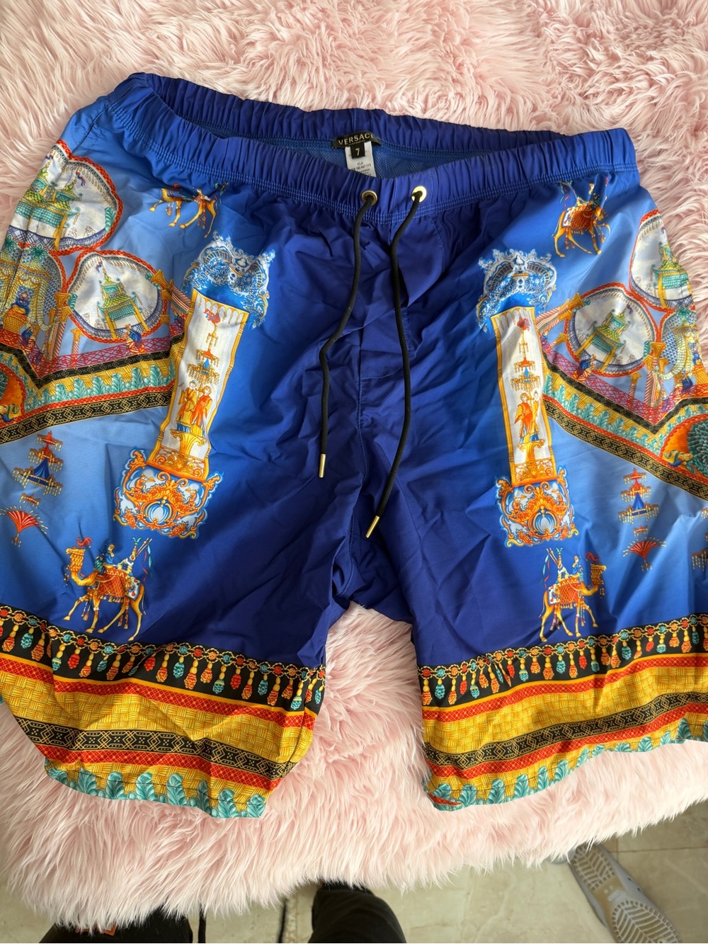 Versace Blue Drawstring Swim Shorts with Gold Accents - Picture 4 of 9